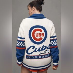 Anthropologie The Wild Collective Chicago Cubs MLB Cardigan Sweater Size L - NWT